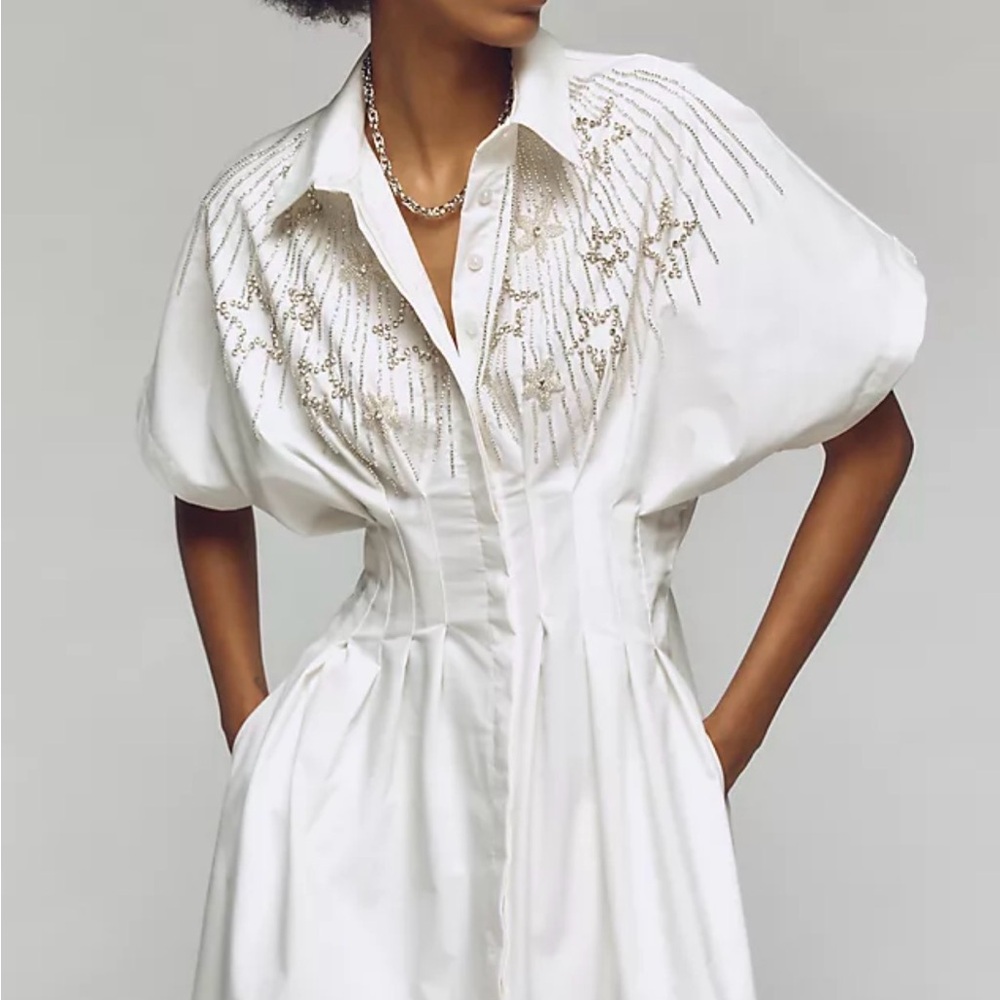 White Embroidered Maxi Shirt Dress with Belt from Anthropologie NWT - Picture 3 of 9